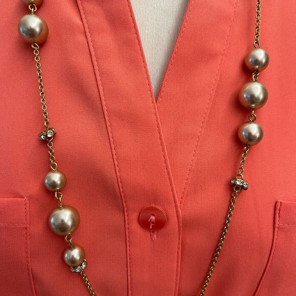 J. Crew Champagne Beads Beaded Gold-tone Chains Women's Fashion Necklace - Picture 3 of 9
